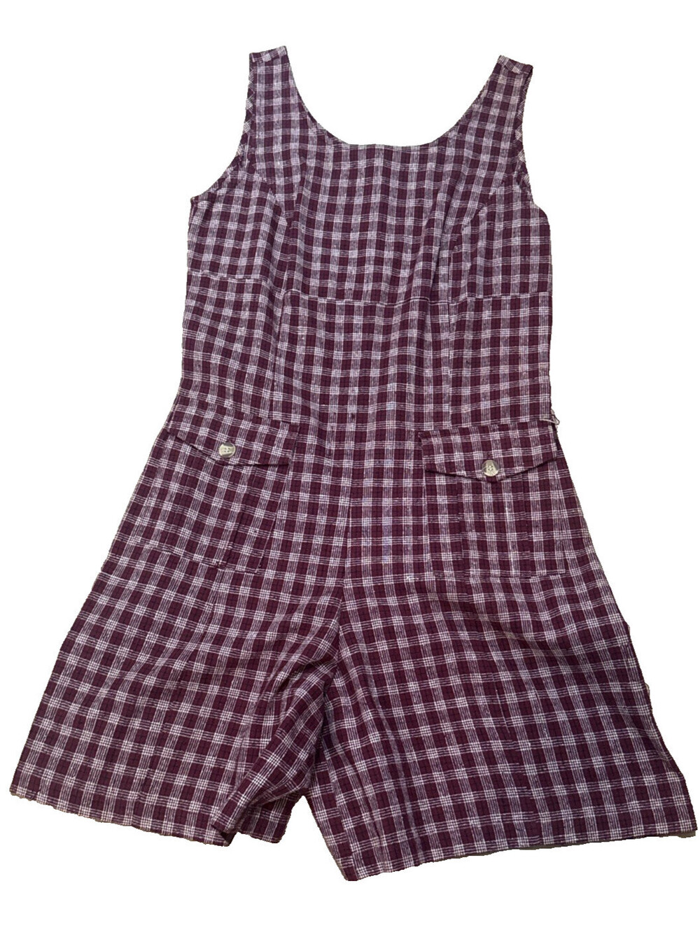 Vintage Silk Exchange S Burgundy Silk Plaid Sleeveless Romper Coastal Old Money